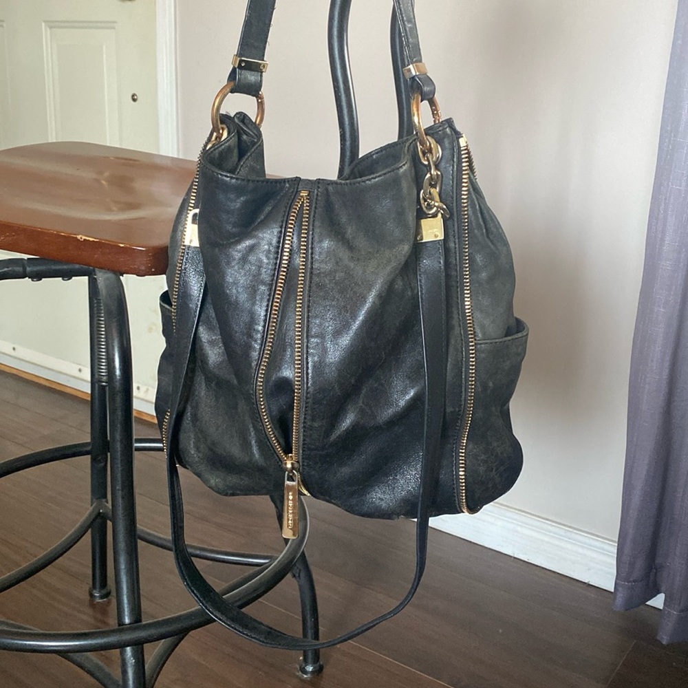 Michael Kors Soft Leather Bag Zipper Detail Black Crossbody